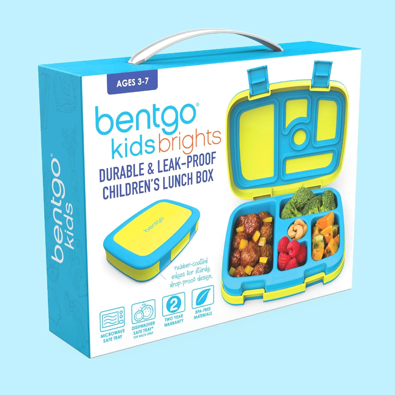 Bentgo Kids Bento-Style 5-Compartment Leak-Proof Lunch Box - Ideal Portion Sizes for Ages 3 to 7 - Durable, Drop-Proof, Dishwasher Safe, BPA-Free, & Made with Food-Safe Materials (Citrus Yellow)