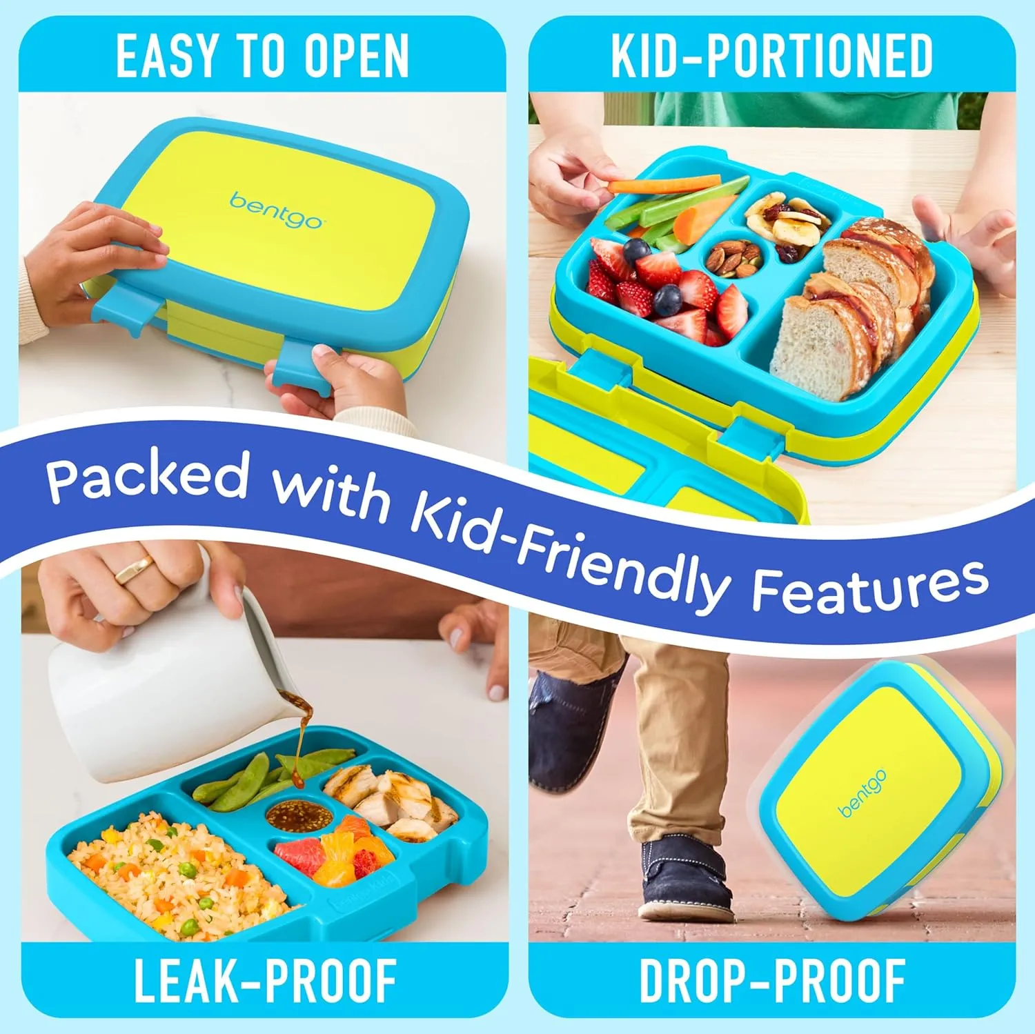 Bentgo Kids Bento-Style 5-Compartment Leak-Proof Lunch Box - Ideal Portion Sizes for Ages 3 to 7 - Durable, Drop-Proof, Dishwasher Safe, BPA-Free, & Made with Food-Safe Materials (Citrus Yellow)