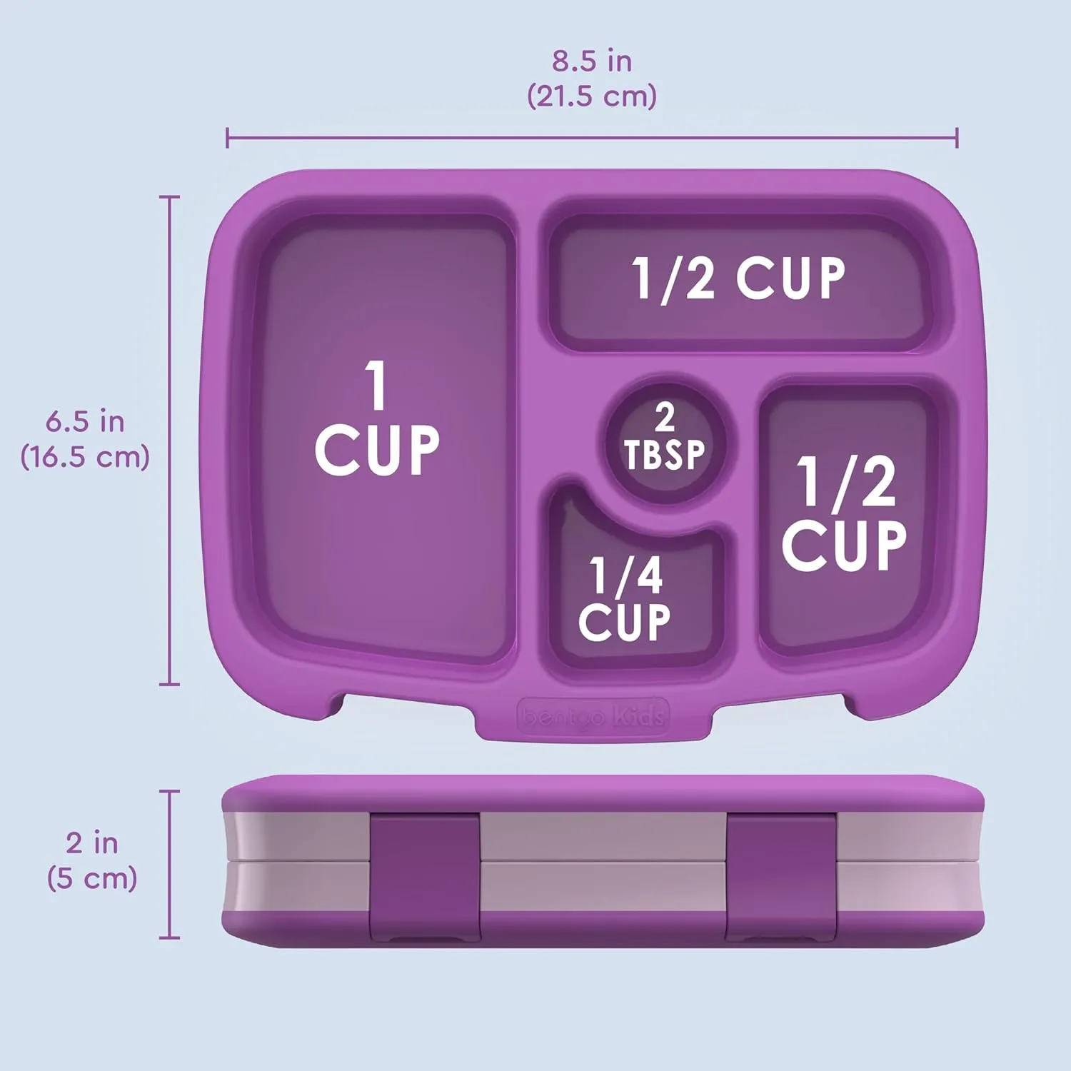 Bentgo Kids Bento-Style 5-Compartment Leak-Proof Lunch Box - Ideal Portion Sizes for Ages 3 to 7 - Durable, Drop-Proof, Dishwasher Safe, BPA-Free, & Made with Food-Safe Materials (Purple)
