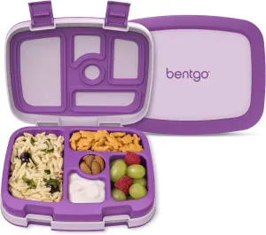 Bentgo Kids Bento-Style 5-Compartment Leak-Proof Lunch Box - Ideal Portion Sizes for Ages 3 to 7 - Durable, Drop-Proof, Dishwasher Safe, BPA-Free, & Made with Food-Safe Materials (Purple)