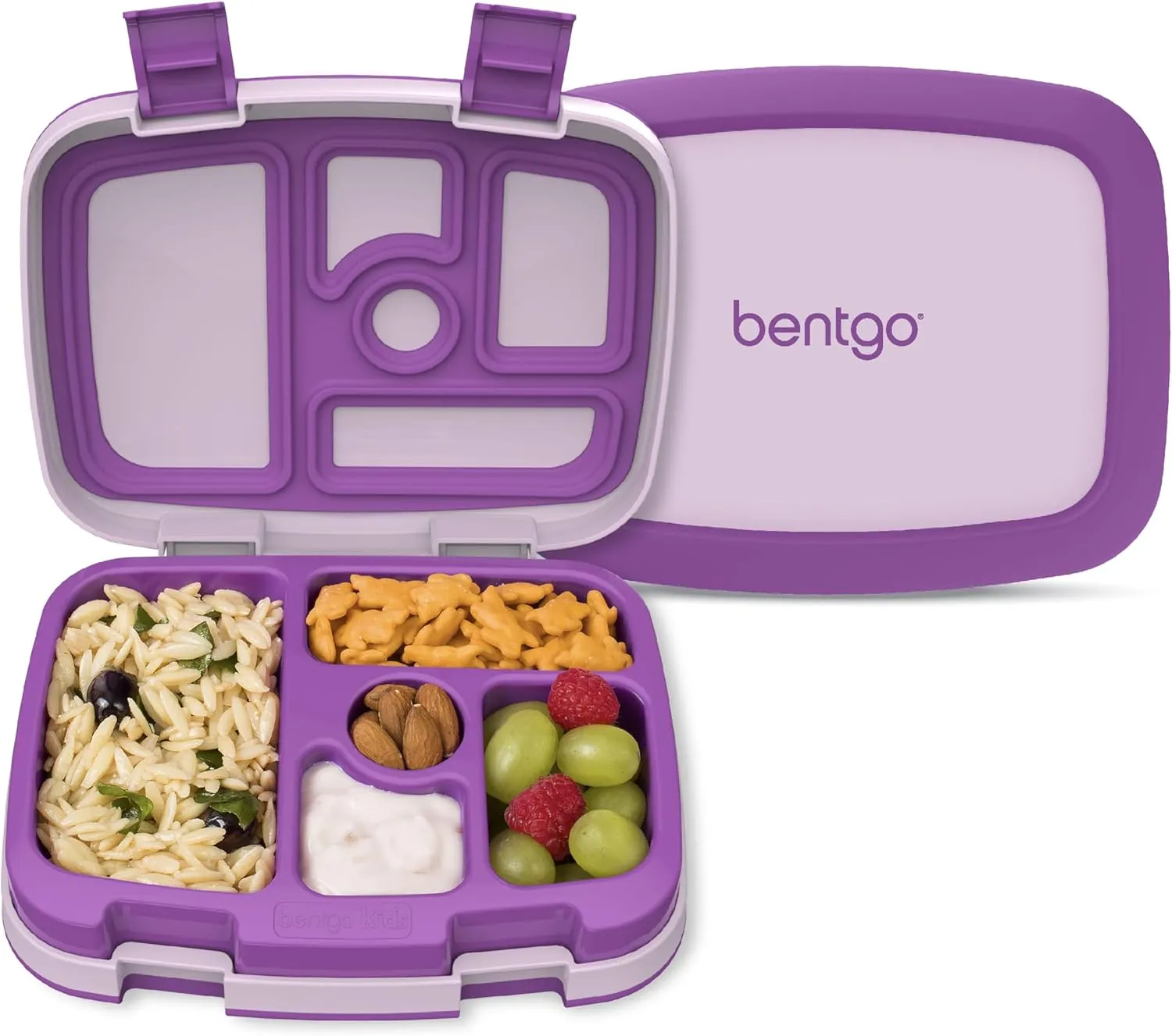 Bentgo Kids Bento-Style 5-Compartment Leak-Proof Lunch Box - Ideal Portion Sizes for Ages 3 to 7 - Durable, Drop-Proof, Dishwasher Safe, BPA-Free, & Made with Food-Safe Materials (Purple)
