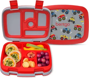 Bentgo Kids Prints Leak-Proof, 5-Compartment Bento-Style Kids Lunch Box - Ideal Portion Sizes for Ages 3-7, Durable, Drop-Proof, Dishwasher Safe, & Made with BPA-Free Materials (Trucks)