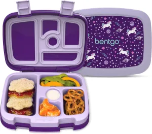 Bentgo Kids Prints Leak-Proof, 5-Compartment Bento-Style Kids Lunch Box - Ideal Portion Sizes for Ages 3-7, Durable, Drop-Proof, Dishwasher Safe, & Made with BPA-Free Materials (Unicorn)