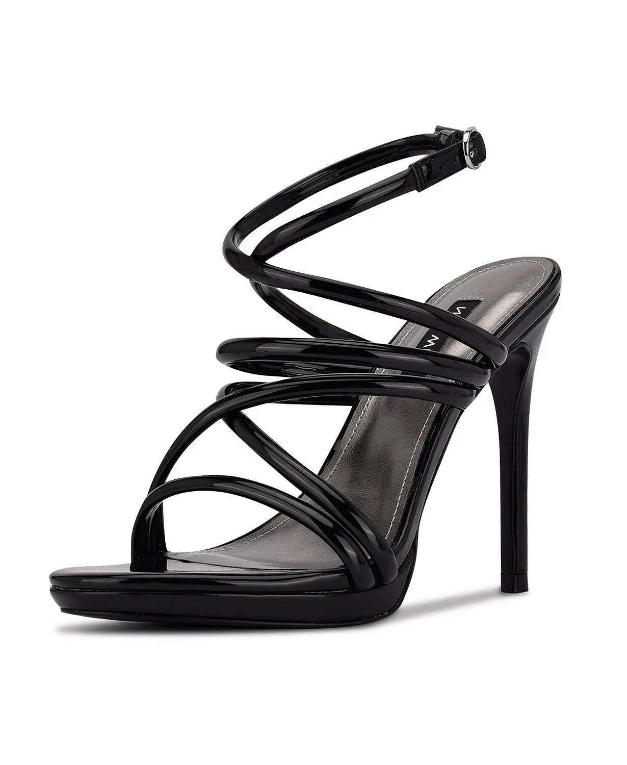Black Open Sandals Toe Supportive team Closure West 3 Buckle Lexy Stiletto Global delivery Rounded Nine Heeled
