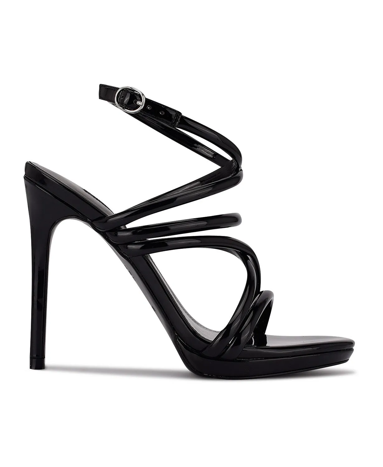 Black Open Sandals Toe Supportive team Closure West 3 Buckle Lexy Stiletto Global delivery Rounded Nine Heeled