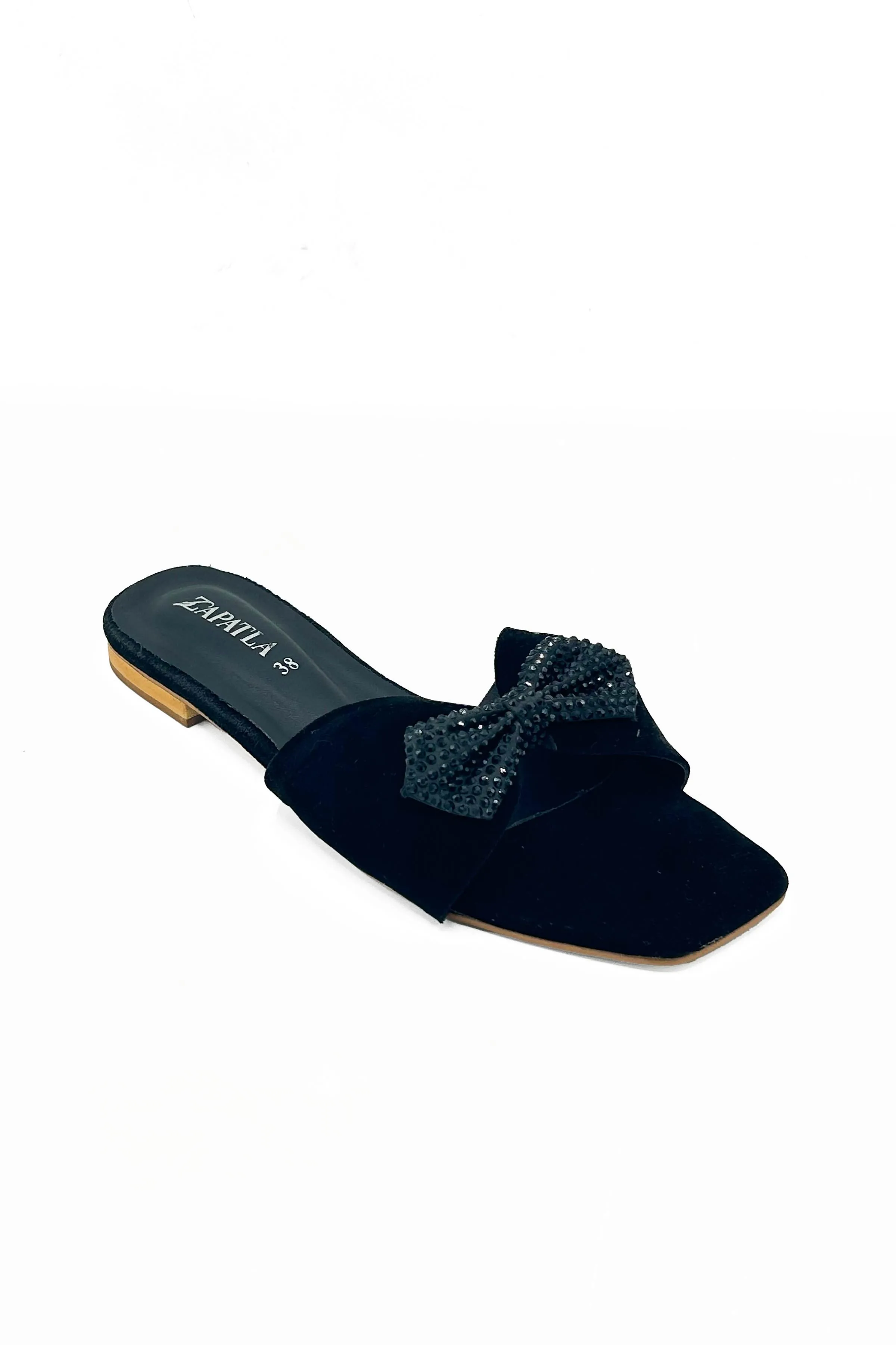 Black Rhine Stone Bow Flat ZF-108
