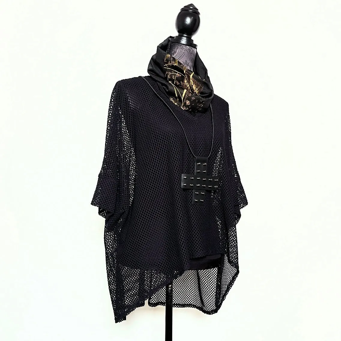 Black Rubber Necklace - Studded Cross