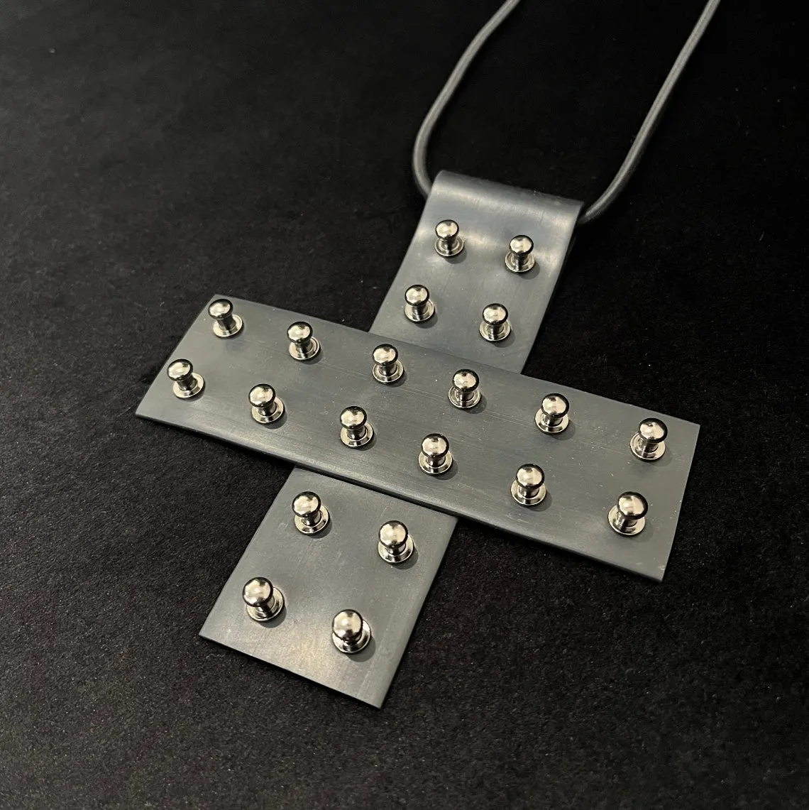 Black Rubber Necklace - Studded Cross