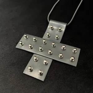 Black Rubber Necklace - Studded Cross
