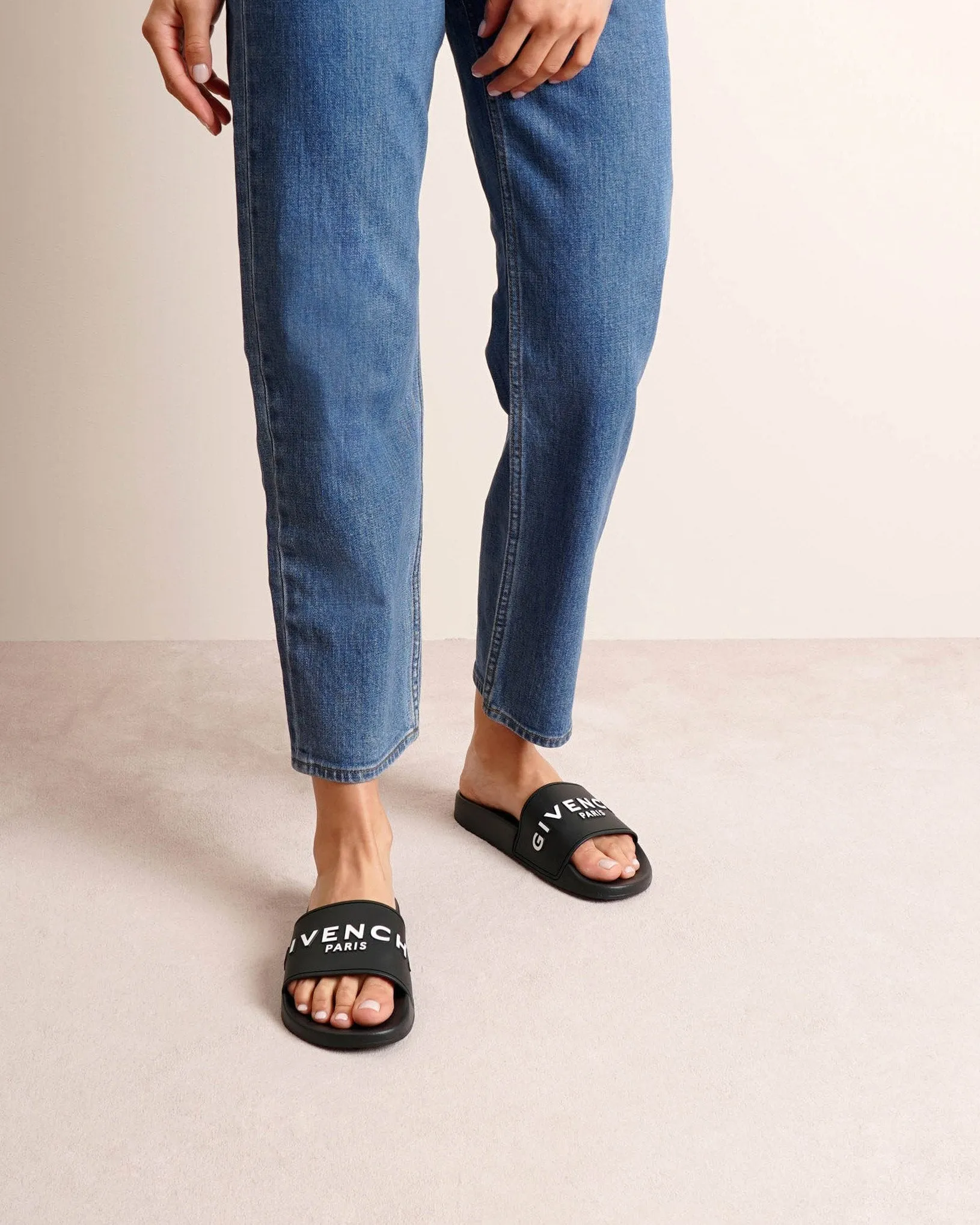 Black rubber slide sandals