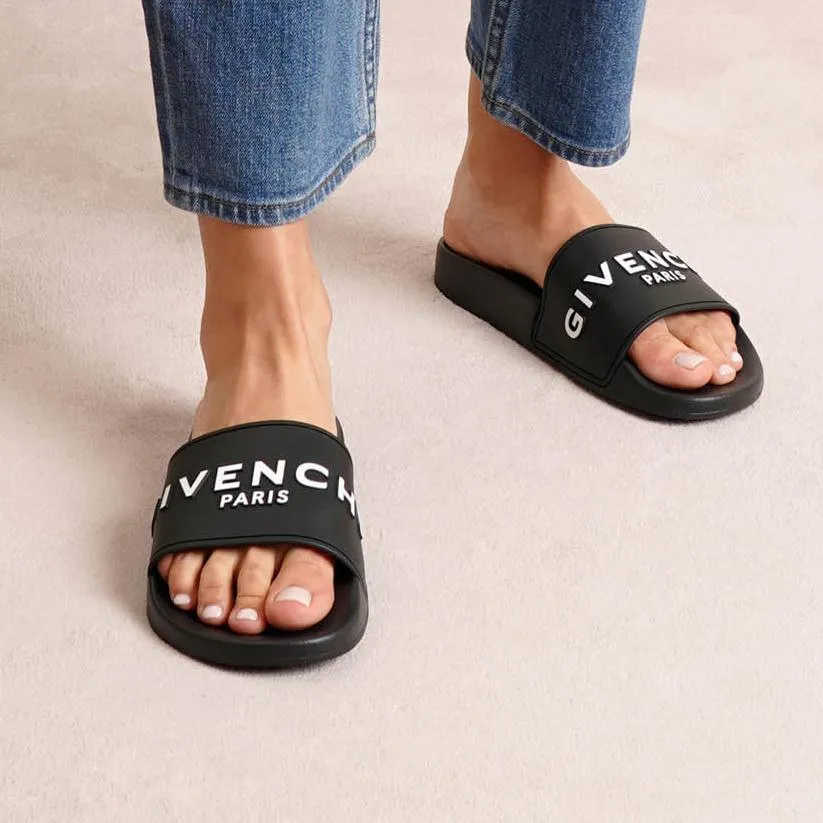 Black rubber slide sandals