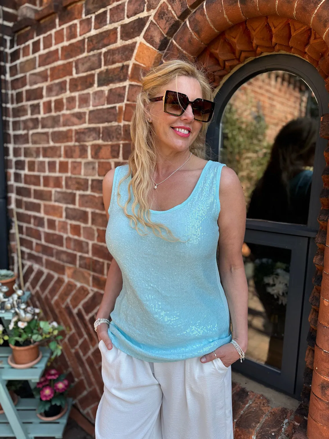 Blue Sequin Vest Top Rebecca