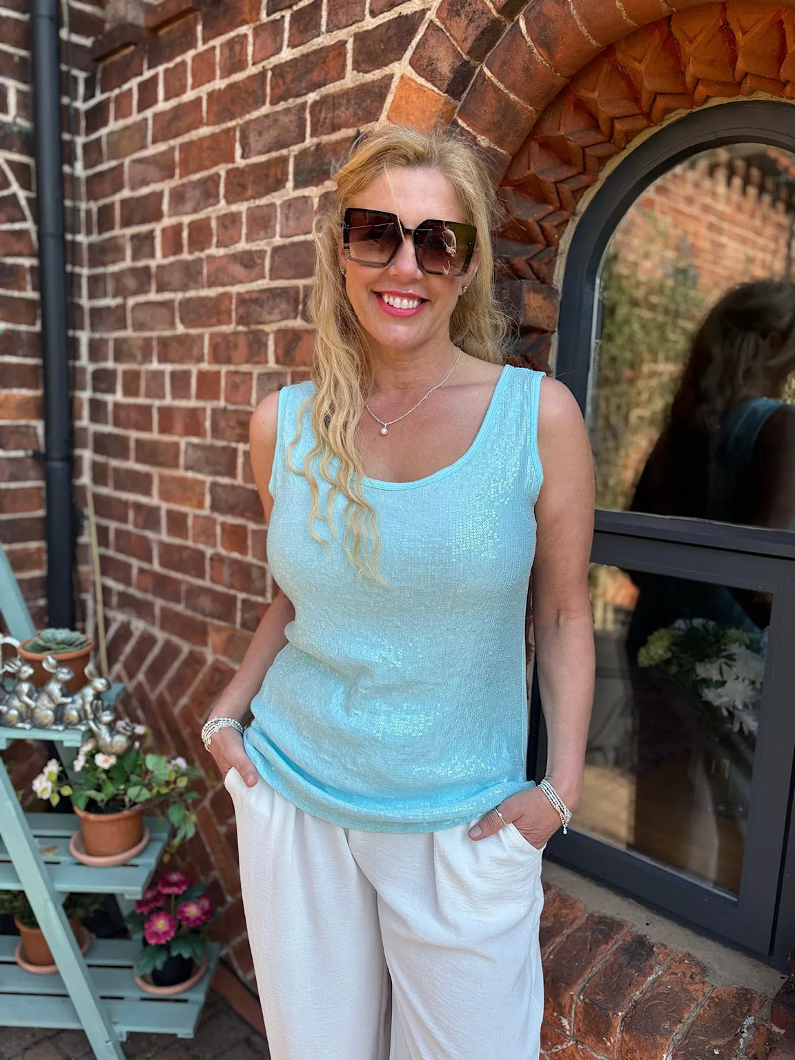 Blue Sequin Vest Top Rebecca
