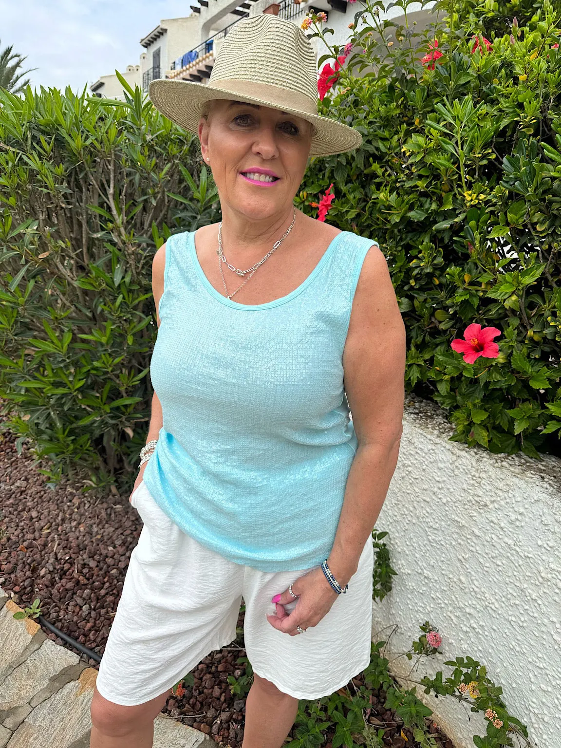 Blue Sequin Vest Top Rebecca