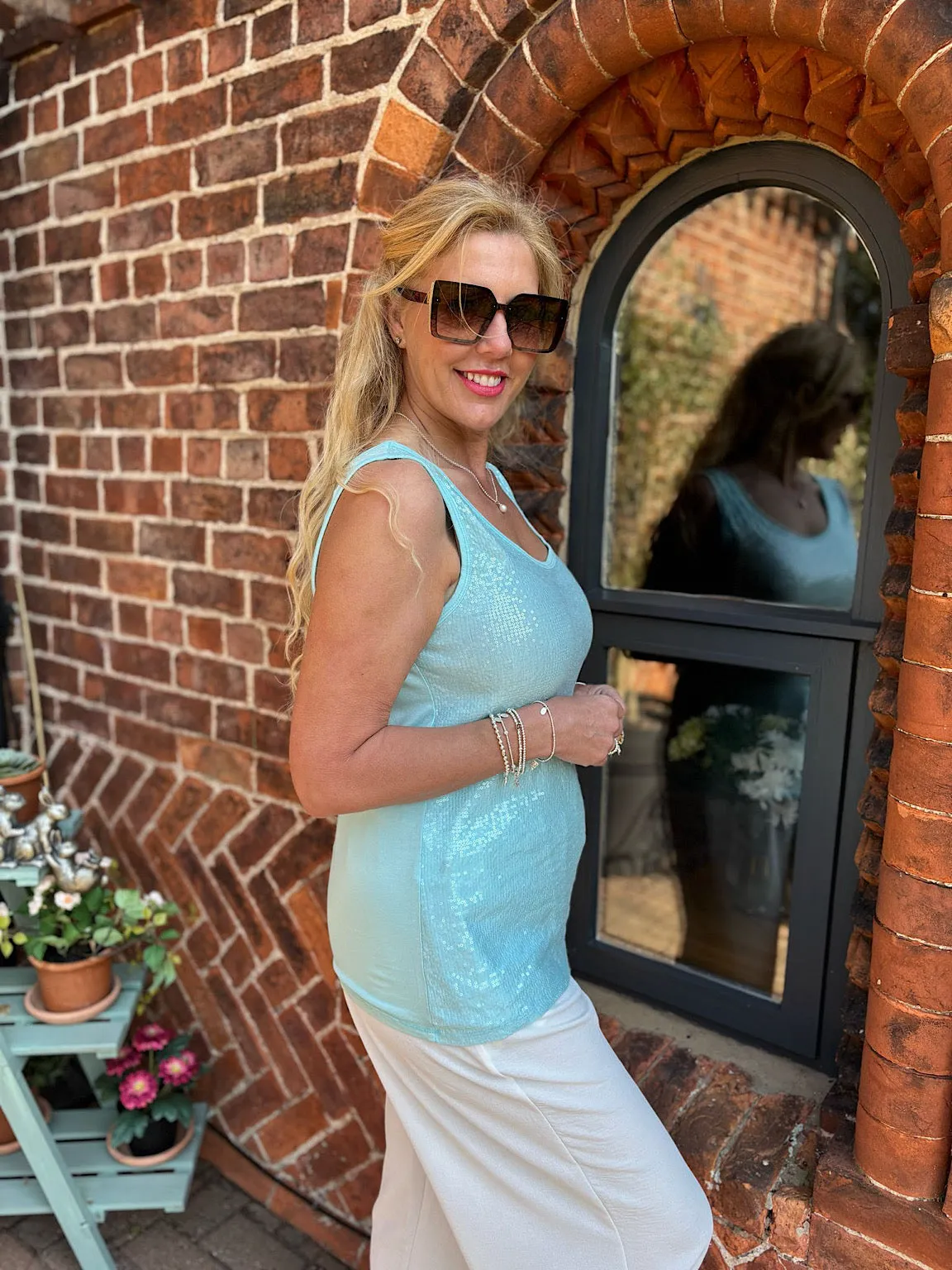 Blue Sequin Vest Top Rebecca