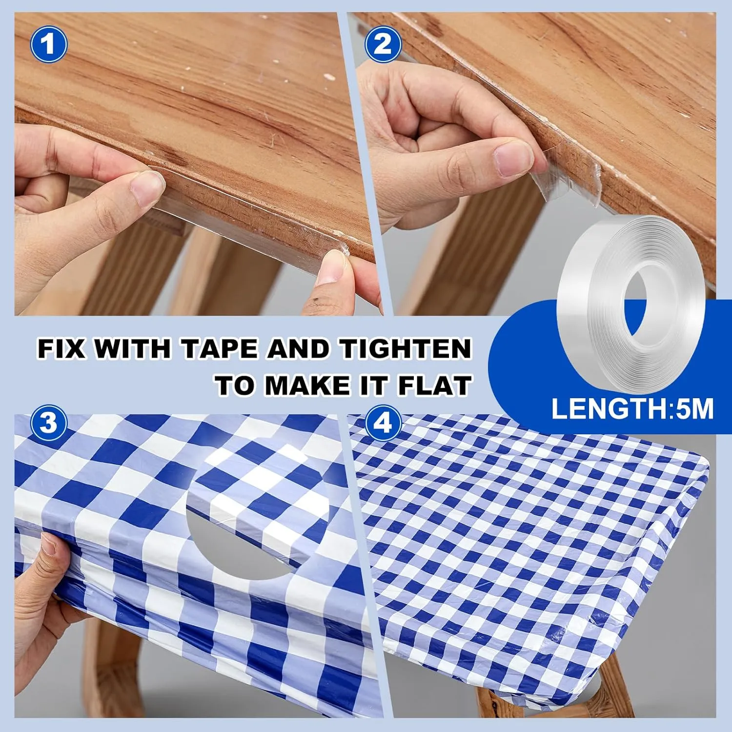 Boao 6 Pcs Picnic Table Cover 72 x 30 Inch for 6 ft Tables Disposable Parties Plastic Table Cloths with Elastic Fitted Elastic Desk Cover Rectangle Waterproof for Indoor, Outdoor, Picnic, Camping