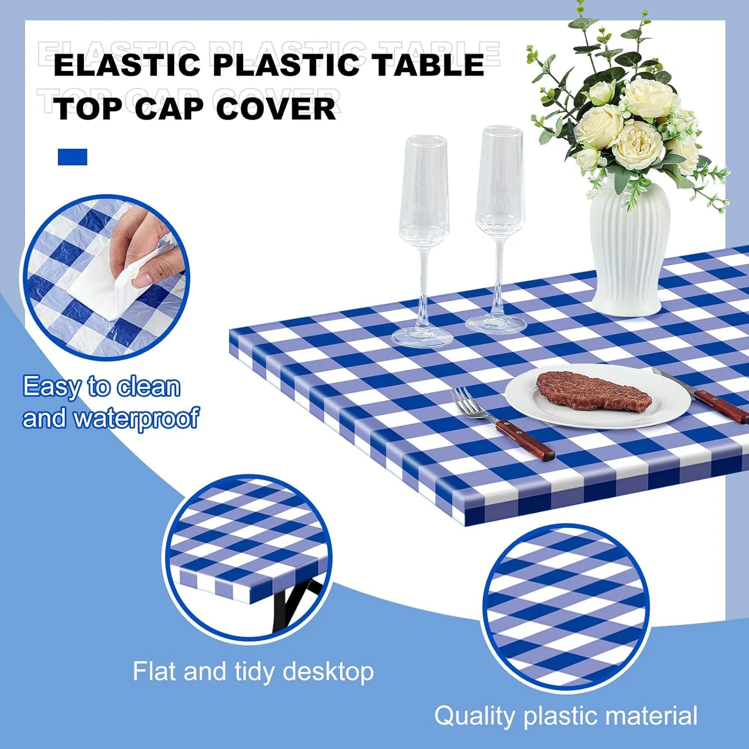 Boao 6 Pcs Picnic Table Cover 72 x 30 Inch for 6 ft Tables Disposable Parties Plastic Table Cloths with Elastic Fitted Elastic Desk Cover Rectangle Waterproof for Indoor, Outdoor, Picnic, Camping