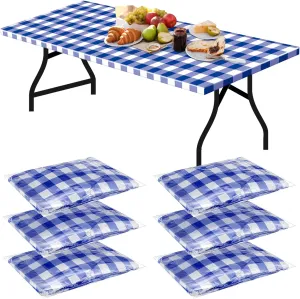 Boao 6 Pcs Picnic Table Cover 72 x 30 Inch for 6 ft Tables Disposable Parties Plastic Table Cloths with Elastic Fitted Elastic Desk Cover Rectangle Waterproof for Indoor, Outdoor, Picnic, Camping