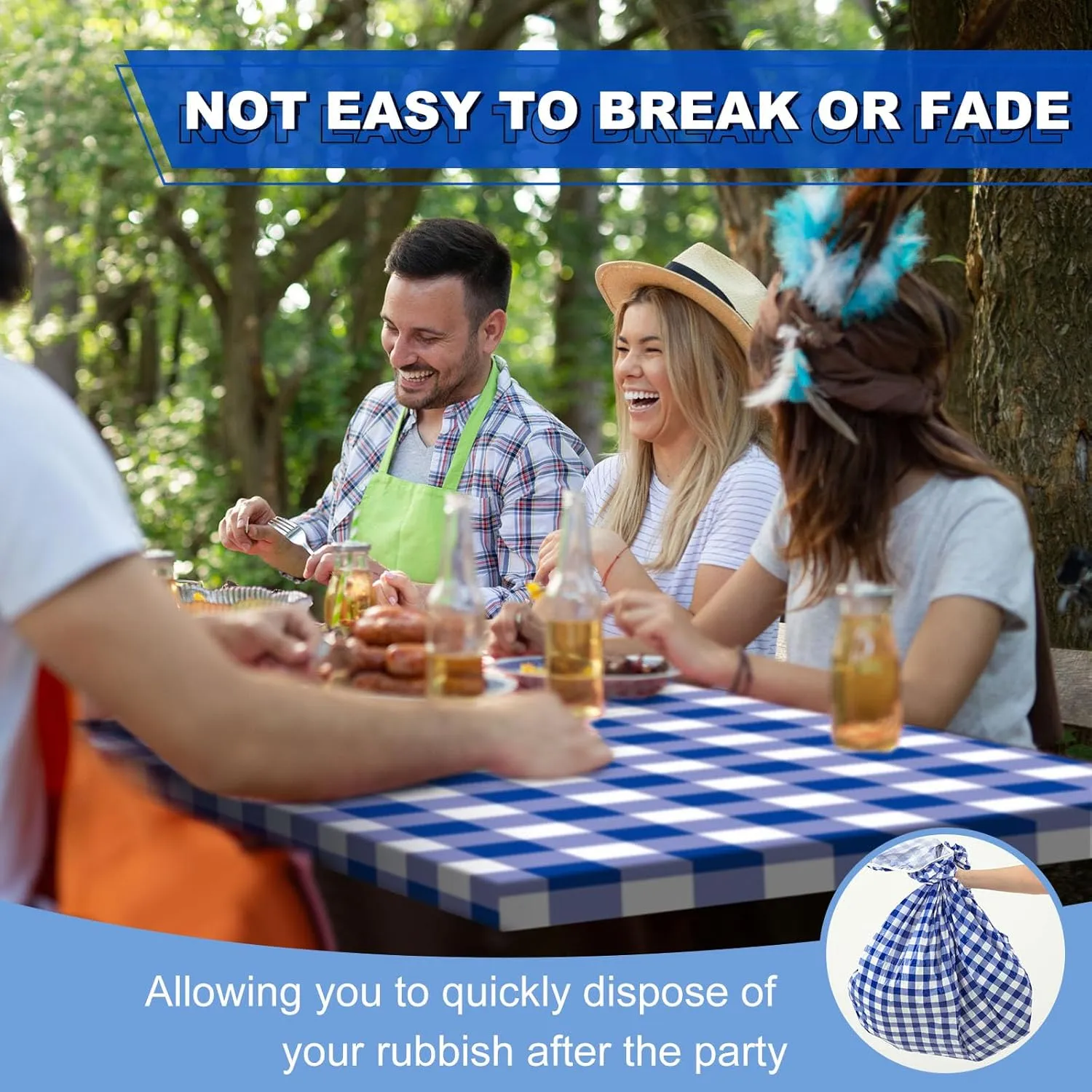 Boao 6 Pcs Picnic Table Cover 72 x 30 Inch for 6 ft Tables Disposable Parties Plastic Table Cloths with Elastic Fitted Elastic Desk Cover Rectangle Waterproof for Indoor, Outdoor, Picnic, Camping