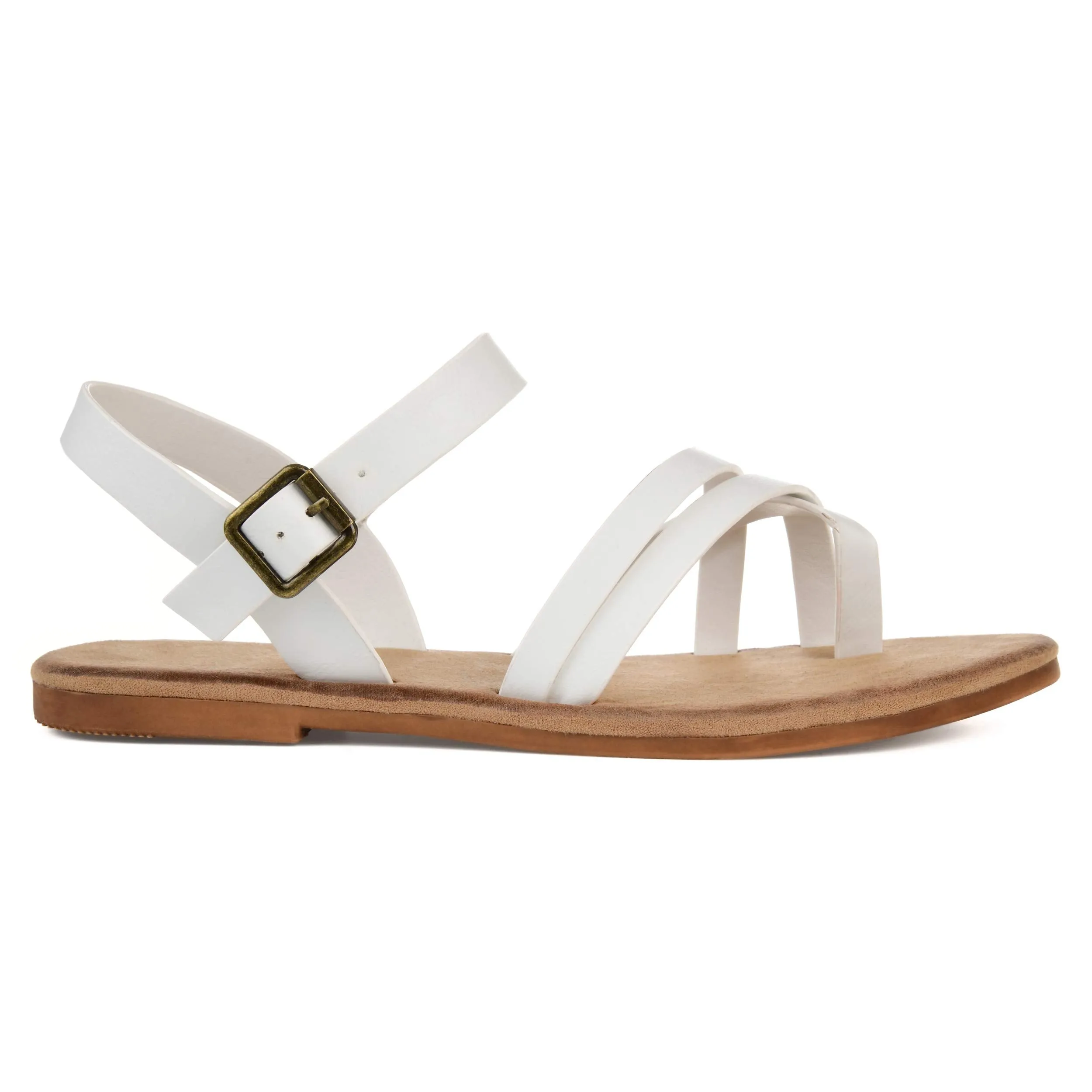 Brinley Co. Womens Strappy Ankle Wrap Sandal White, 8.5 Regular US