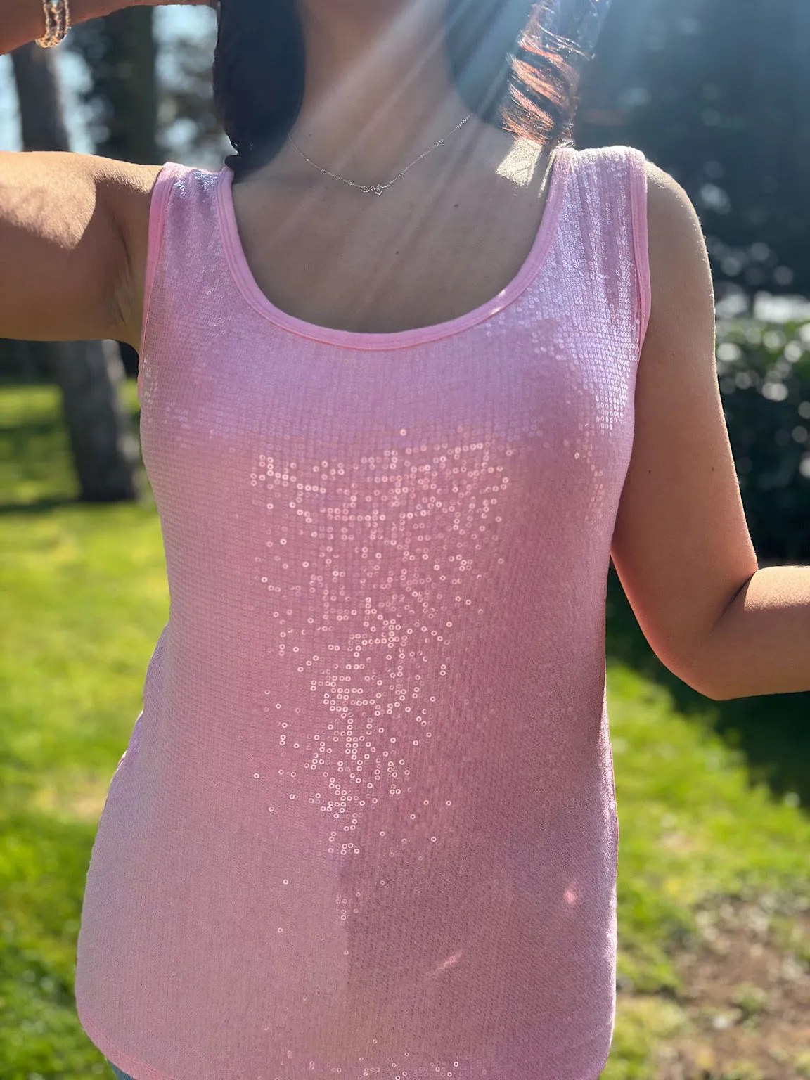 Candy Pink Sequin Vest Top Rebecca