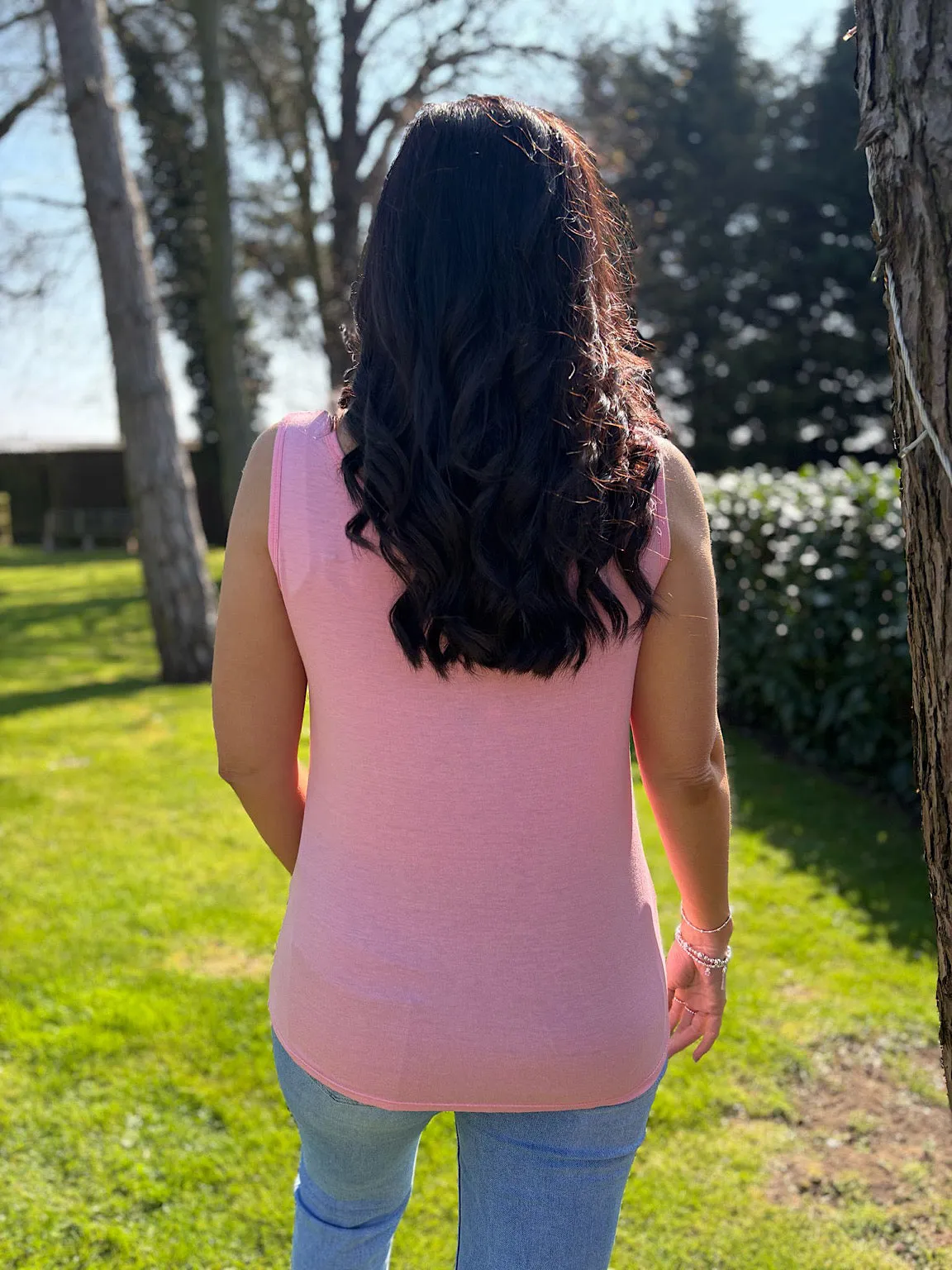 Candy Pink Sequin Vest Top Rebecca