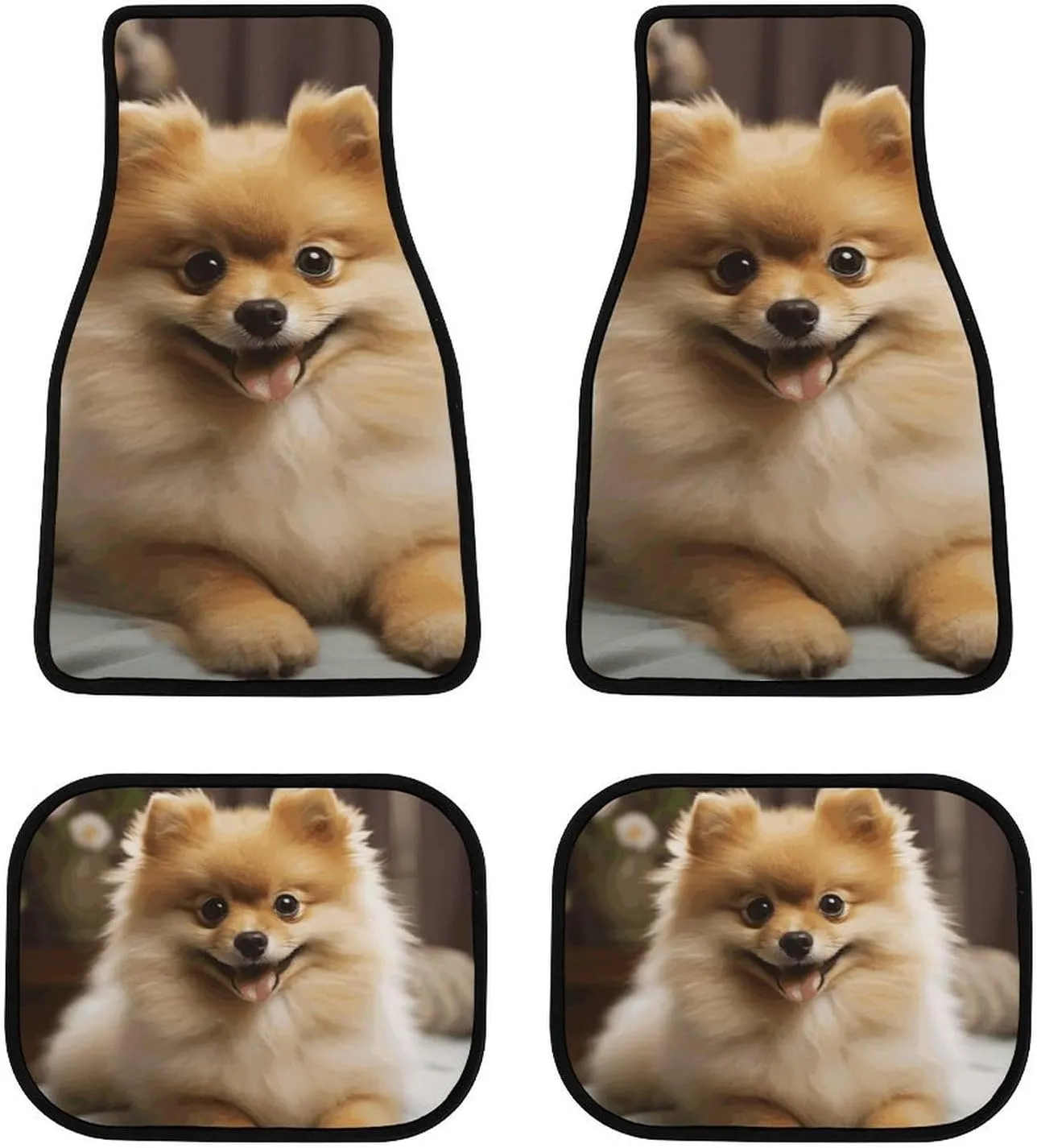Car Floor Mat 4 Piece Universal Car Floor Pad Cute Pomeranian Dog Car Mat Set Rubber Floor Mat for Cars Non-Slip Car Carpet Decor Heel Pad for Most Vehicles