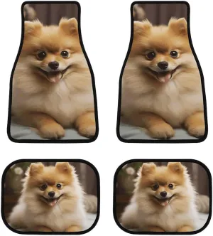 Car Floor Mat 4 Piece Universal Car Floor Pad Cute Pomeranian Dog Car Mat Set Rubber Floor Mat for Cars Non-Slip Car Carpet Decor Heel Pad for Most Vehicles