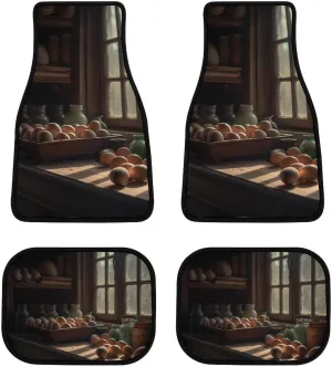 Car Floor Mat 4 Piece Universal Car Floor Pad Eggs on The Counter Car Mat Set Rubber Floor Mat for Cars Non-Slip Car Carpet Decor Heel Pad for Most Vehicles