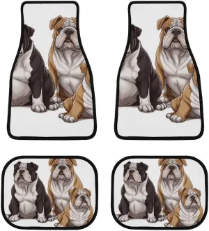 Car Floor Mat 4 Piece Universal Car Floor Pad English Bulldogs Car Mat Set Rubber Floor Mat for Cars Non-Slip Car Carpet Decor Heel Pad for Most Vehicles