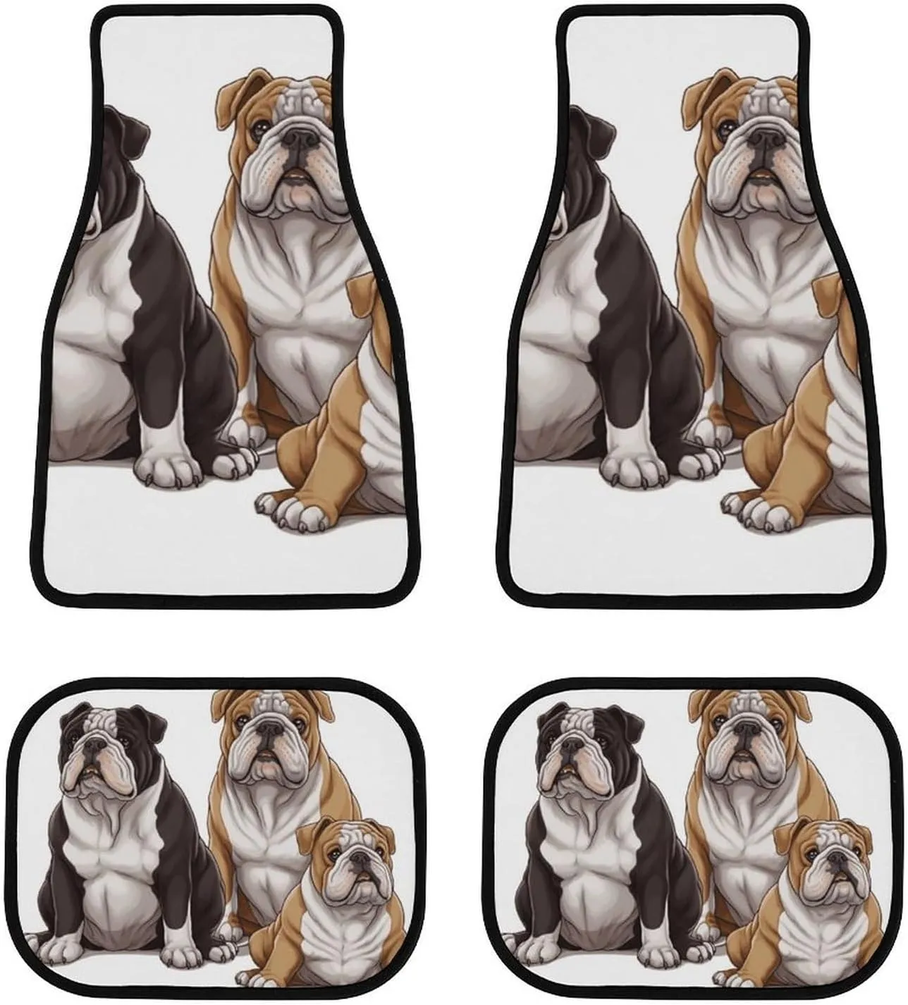 Car Floor Mat 4 Piece Universal Car Floor Pad English Bulldogs Car Mat Set Rubber Floor Mat for Cars Non-Slip Car Carpet Decor Heel Pad for Most Vehicles