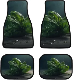 Car Floor Mat 4 Piece Universal Car Floor Pad Green Fresh Vegetables Car Mat Set Rubber Floor Mat for Cars Non-Slip Car Carpet Decor Heel Pad for Most Vehicles