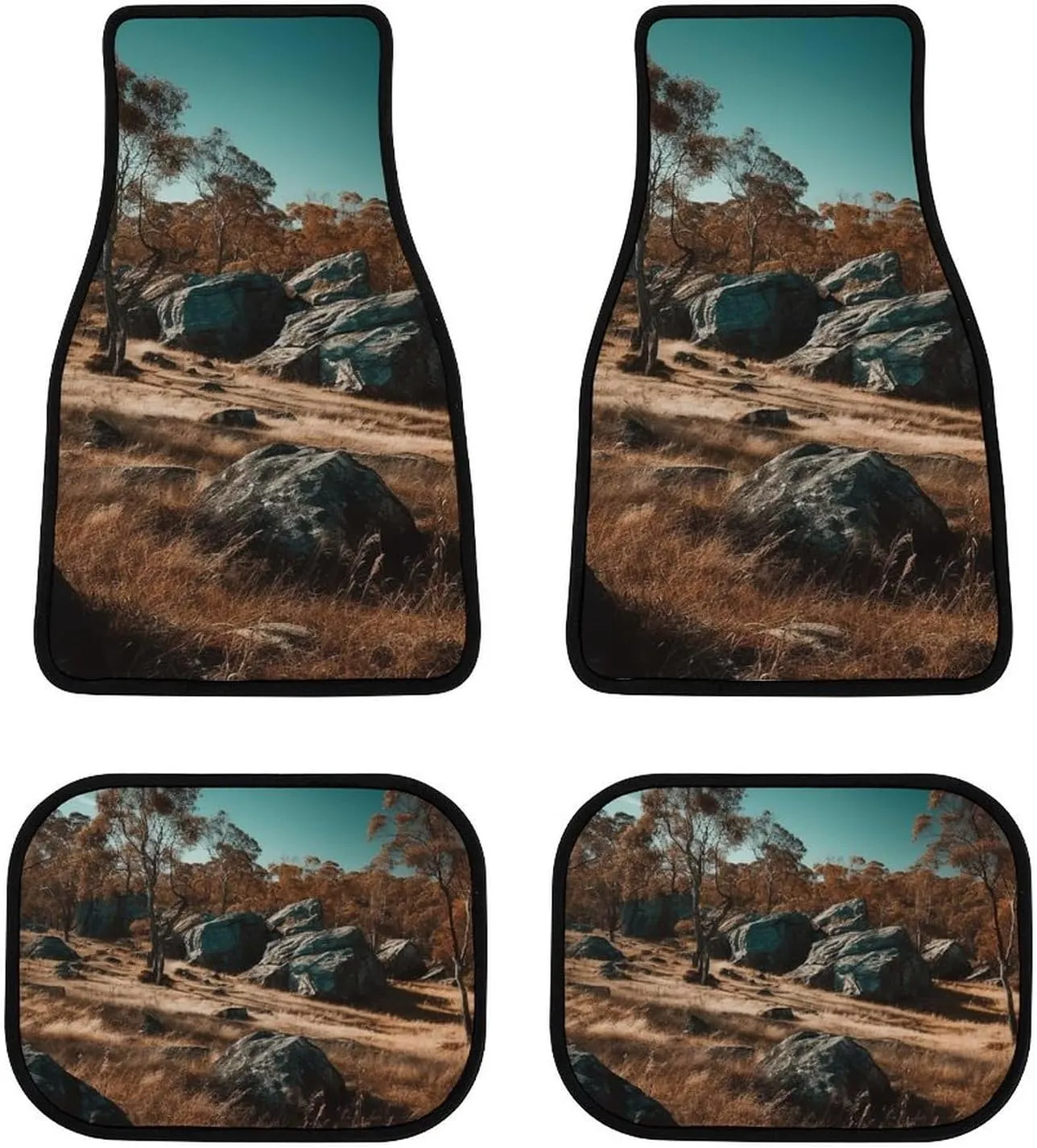 Car Floor Mat 4 Piece Universal Car Floor Pad Hills Car Mat Set Rubber Floor Mat for Cars Non-Slip Car Carpet Decor Heel Pad for Most Vehicles
