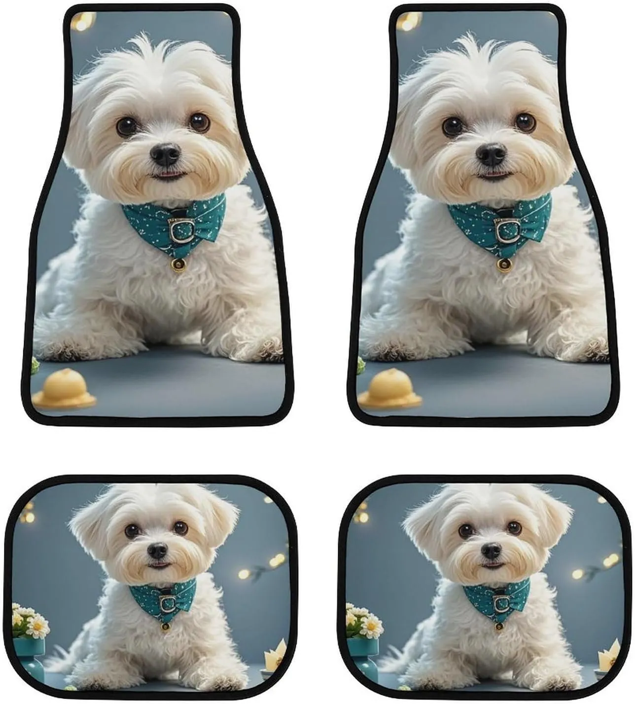 Car Floor Mat 4 Piece Universal Car Floor Pad Lovely Maltese Dog Car Mat Set Rubber Floor Mat for Cars Non-Slip Car Carpet Decor Heel Pad for Most Vehicles