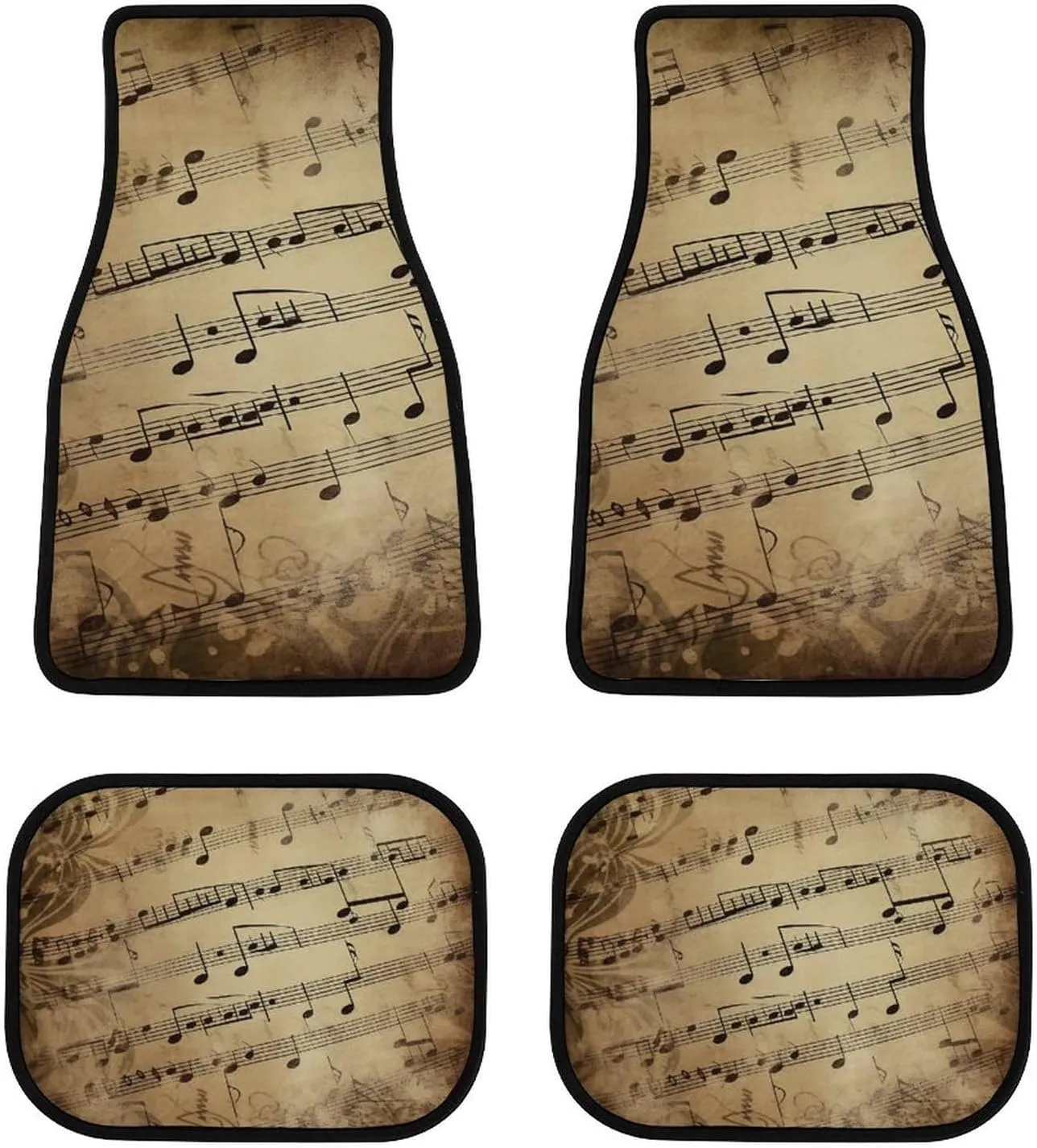 Car Floor Mat 4 Piece Universal Car Floor Pad Old Sheet Music Car Mat Set Rubber Floor Mat for Cars Non-Slip Car Carpet Decor Heel Pad for Most Vehicles