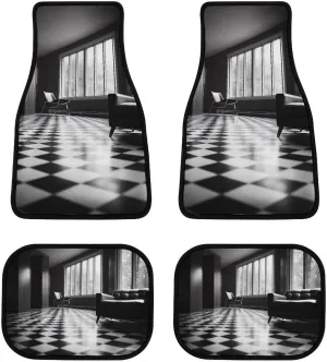 Car Floor Mats 4 Piece Universal Car Floor Mats Black and White Floor Car Mat Set Rubber Floor Mats for Cars Non-Slip Car Foot Pad Car Carpet Decor Heel Pad for Most Vehicles