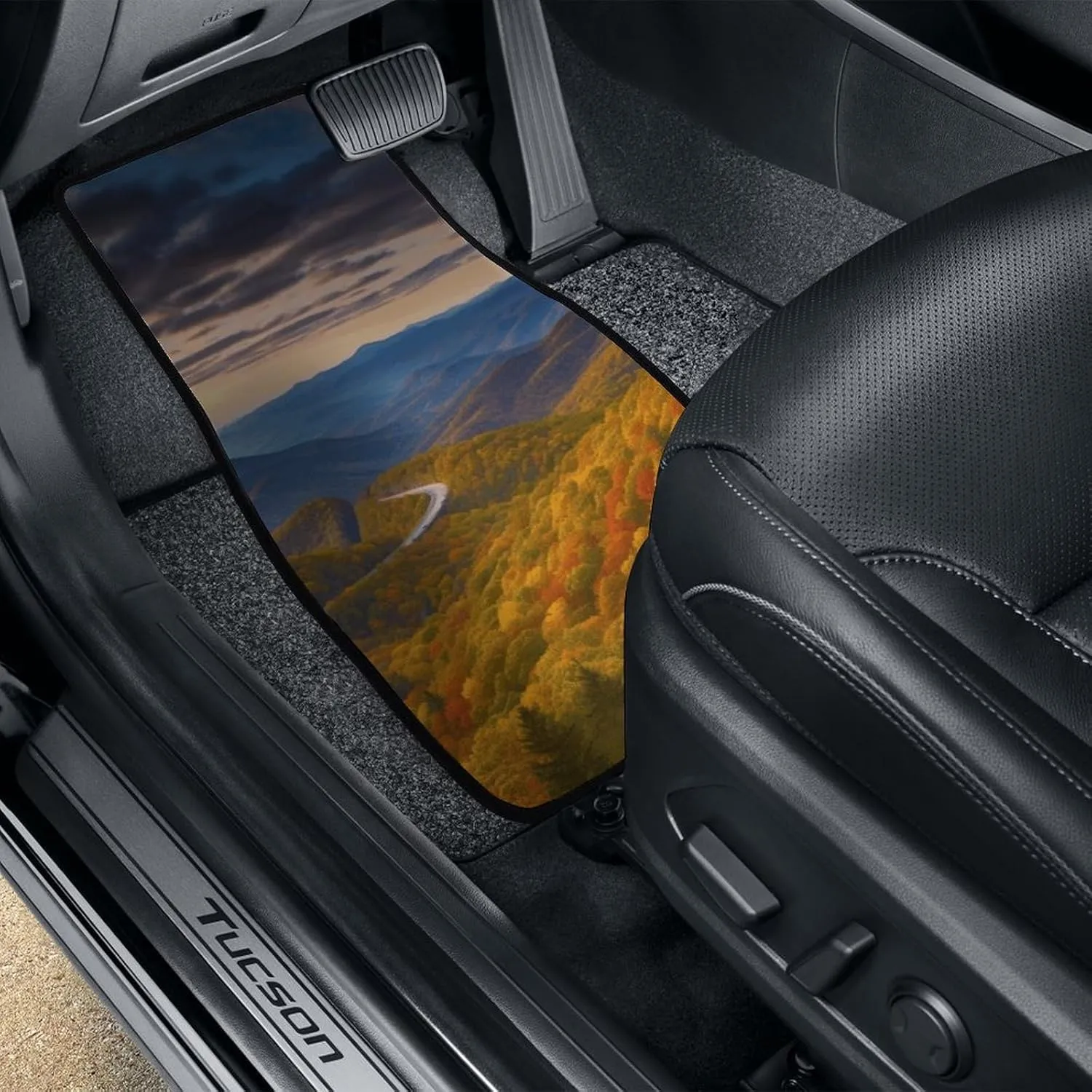 Car Floor Mats 4 Piece Universal Car Floor Mats Parkway Mountains Car Mat Set Rubber Floor Mats for Cars Non-Slip Car Foot Pad Car Carpet Decor Heel Pad for Most Vehicles