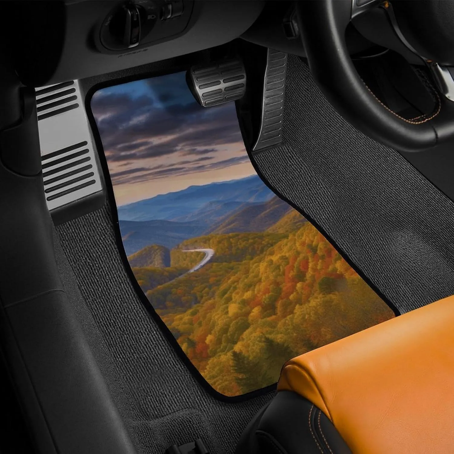 Car Floor Mats 4 Piece Universal Car Floor Mats Parkway Mountains Car Mat Set Rubber Floor Mats for Cars Non-Slip Car Foot Pad Car Carpet Decor Heel Pad for Most Vehicles
