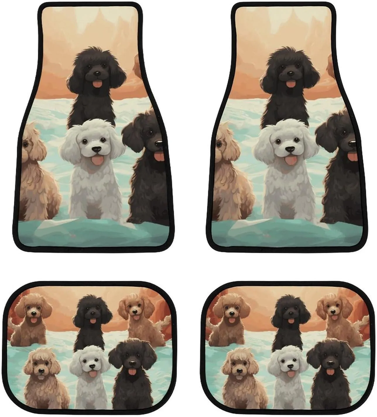 Car Floor Mats 4 Piece Universal Car Floor Mats Poodles Dogs Car Mat Set Rubber Floor Mats for Cars Non-Slip Car Foot Pad Car Carpet Decor Heel Pad for Most Vehicles