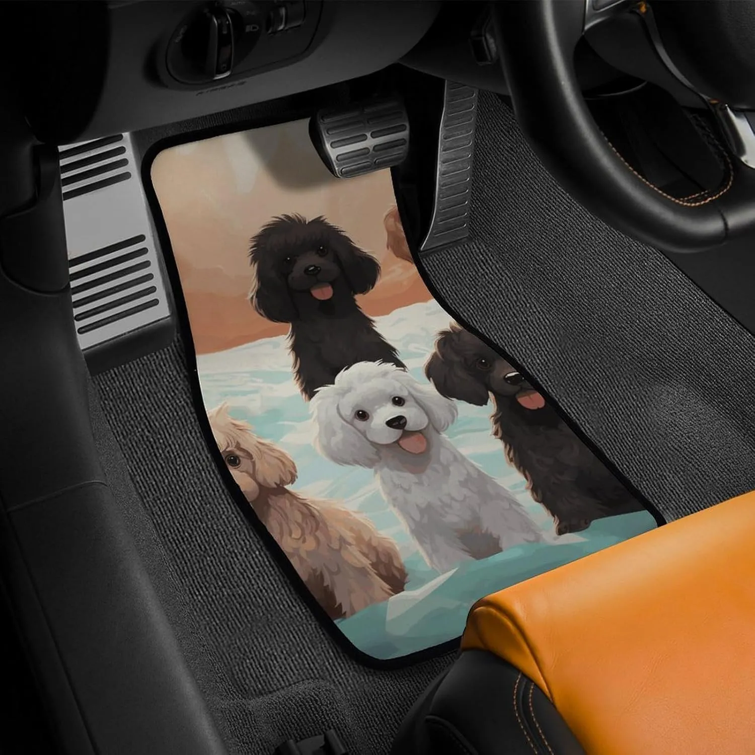 Car Floor Mats 4 Piece Universal Car Floor Mats Poodles Dogs Car Mat Set Rubber Floor Mats for Cars Non-Slip Car Foot Pad Car Carpet Decor Heel Pad for Most Vehicles