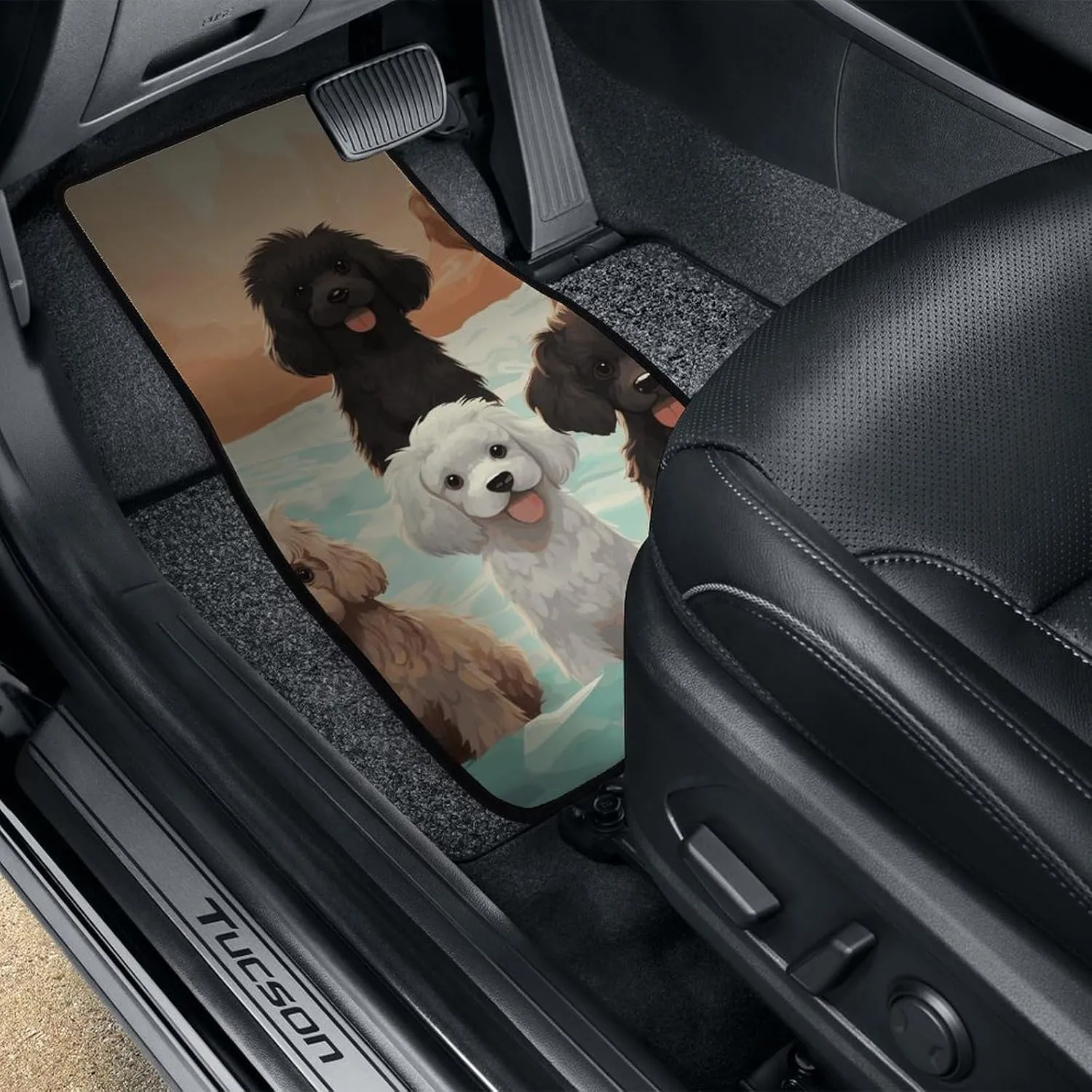 Car Floor Mats 4 Piece Universal Car Floor Mats Poodles Dogs Car Mat Set Rubber Floor Mats for Cars Non-Slip Car Foot Pad Car Carpet Decor Heel Pad for Most Vehicles
