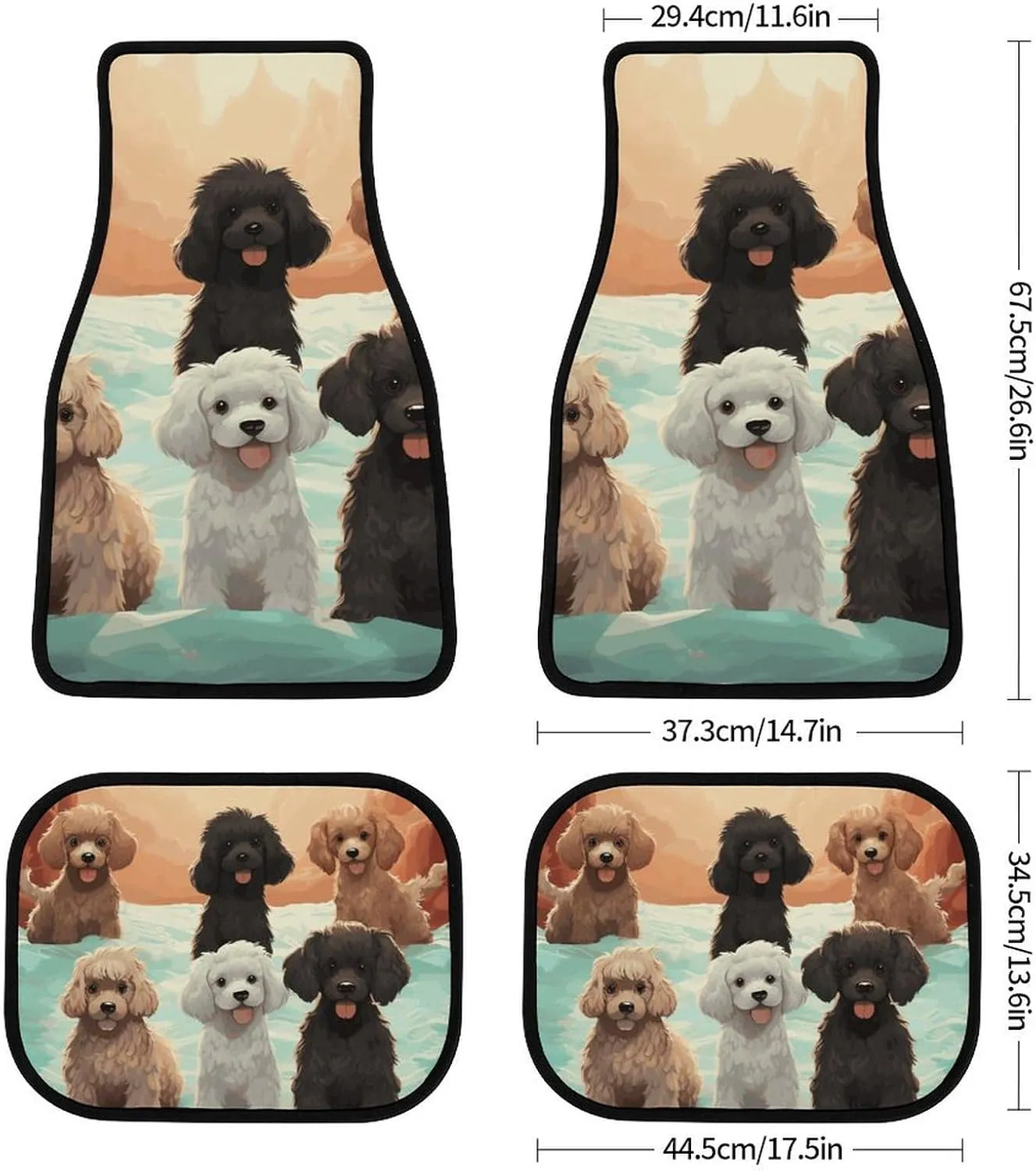 Car Floor Mats 4 Piece Universal Car Floor Mats Poodles Dogs Car Mat Set Rubber Floor Mats for Cars Non-Slip Car Foot Pad Car Carpet Decor Heel Pad for Most Vehicles