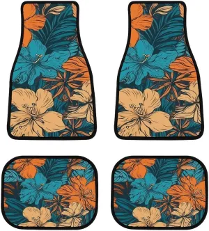 Car Floor Mats 4 Piece Universal Car Floor Mats Tropical Floral Pattern Car Mat Set Rubber Floor Mats for Cars Non-Slip Car Foot Pad Car Carpet Decor Heel Pad for Most Vehicles