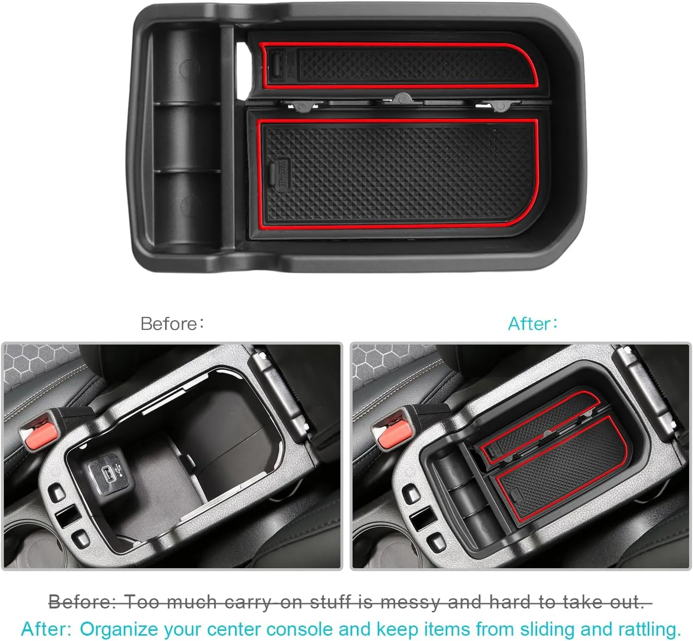 CDEFG Center Console Accessory Organizer Compatible with 2017 2018 2019 2020 2021 Compass, ABS Material Armrest Box Insert Tray Glove Secondary Storage Box (Red for Compass)