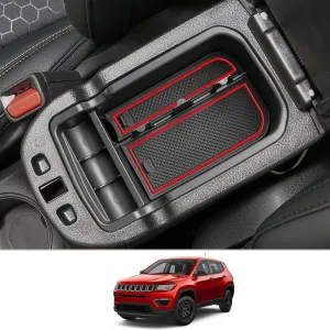 CDEFG Center Console Accessory Organizer Compatible with 2017 2018 2019 2020 2021 Compass, ABS Material Armrest Box Insert Tray Glove Secondary Storage Box (Red for Compass)
