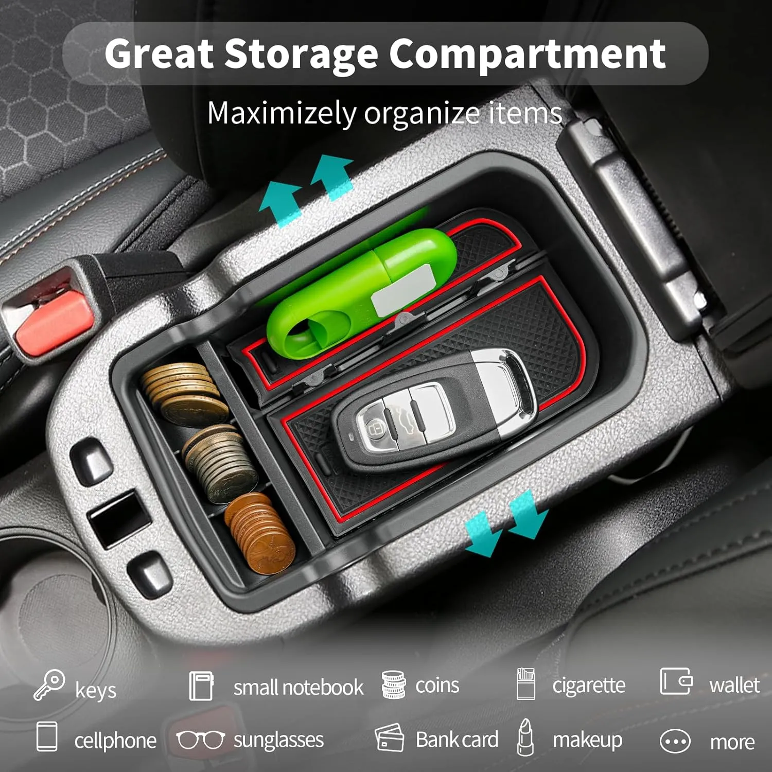 CDEFG Center Console Accessory Organizer Compatible with 2017 2018 2019 2020 2021 Compass, ABS Material Armrest Box Insert Tray Glove Secondary Storage Box (Red for Compass)