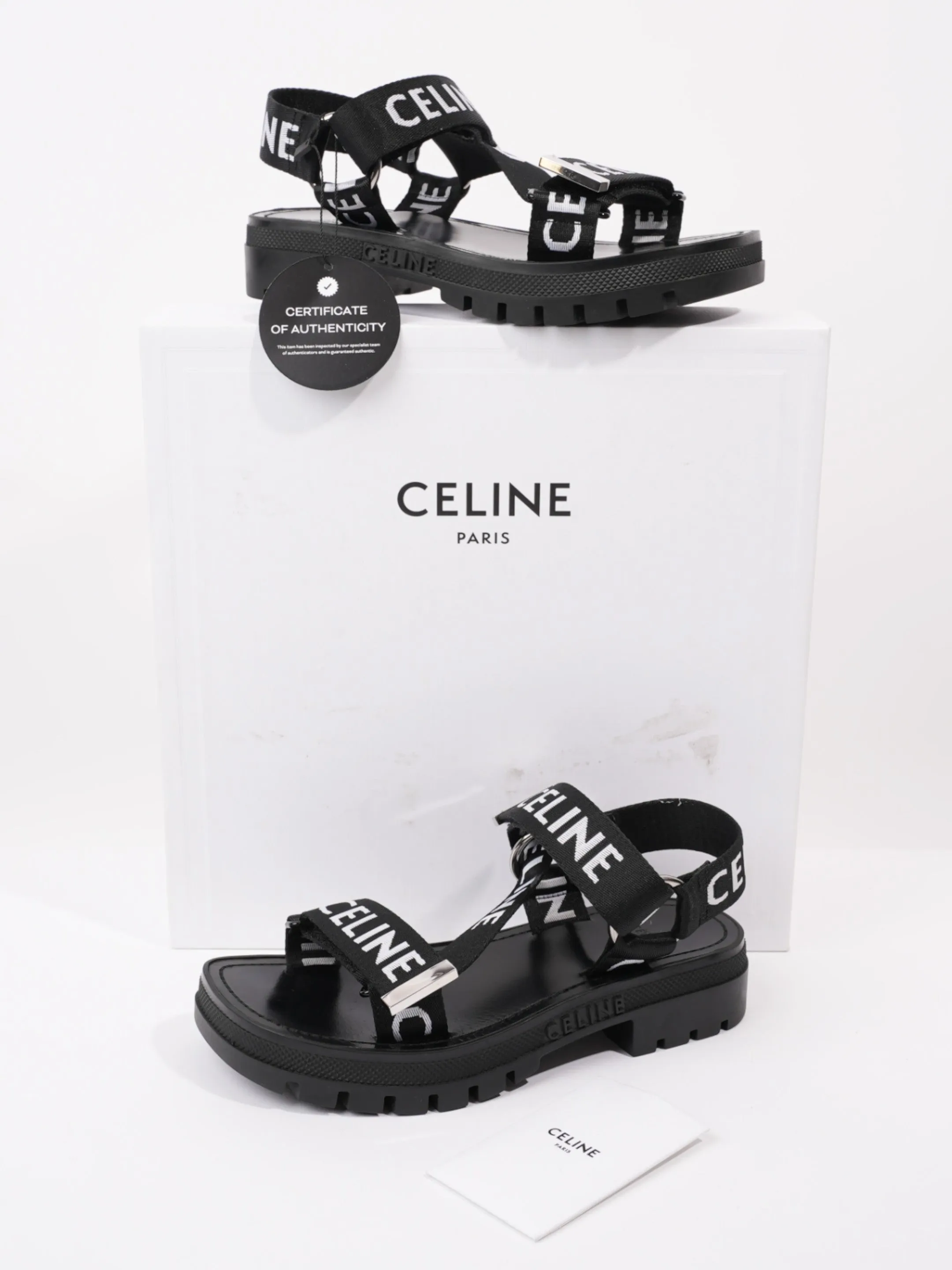 Celine Strappy Sandal Black / White Canvas EU 36 UK 3