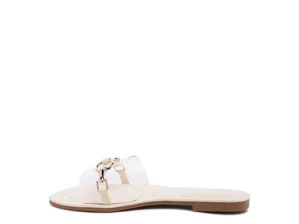 Clear Buckled Quilted Slides