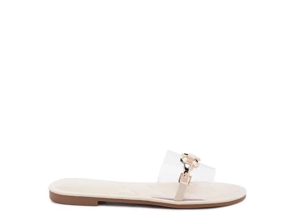 Clear Buckled Quilted Slides