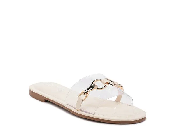 Clear Buckled Quilted Slides